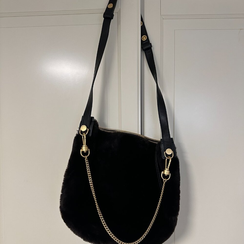 All Saints Black Faux Fur Crossbody Bag
